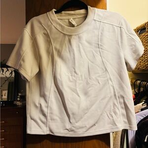 Cream Ribbed Short Sleeve Top